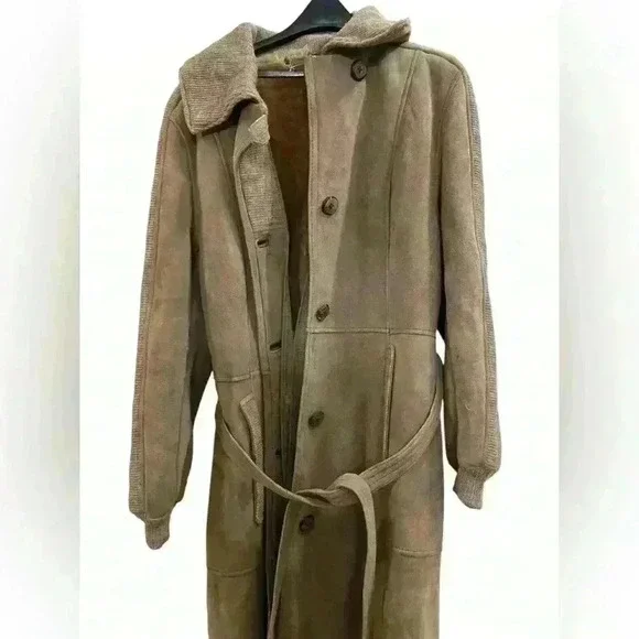 Vintage Morland's of England Long Lambskin & Suede Leather Women's Coat Sz 8 - Picture 3 of 14